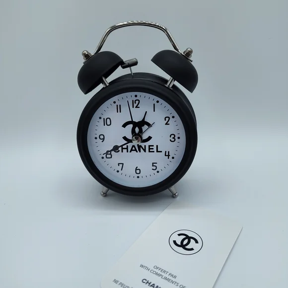 CHANEL Black Twin Bell Alarm Clock CC Logo Desk Vanity Rare Collector WORKS - Picture 1 of 5